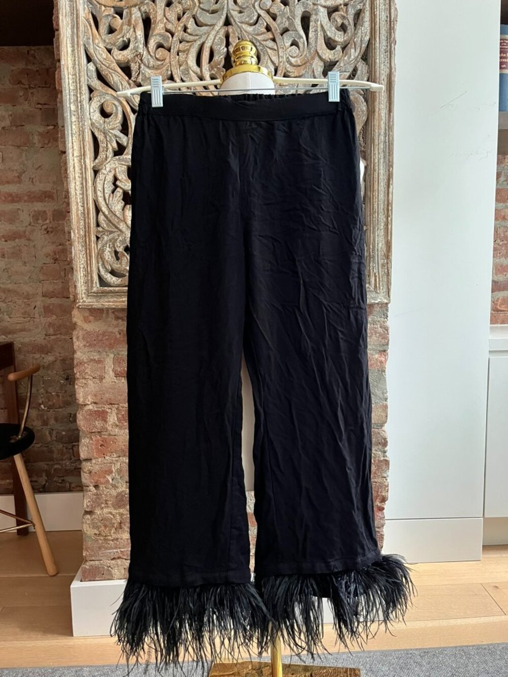 Sleeper Black Feather Trim Pajama Set - Size Small - Detachable Trim